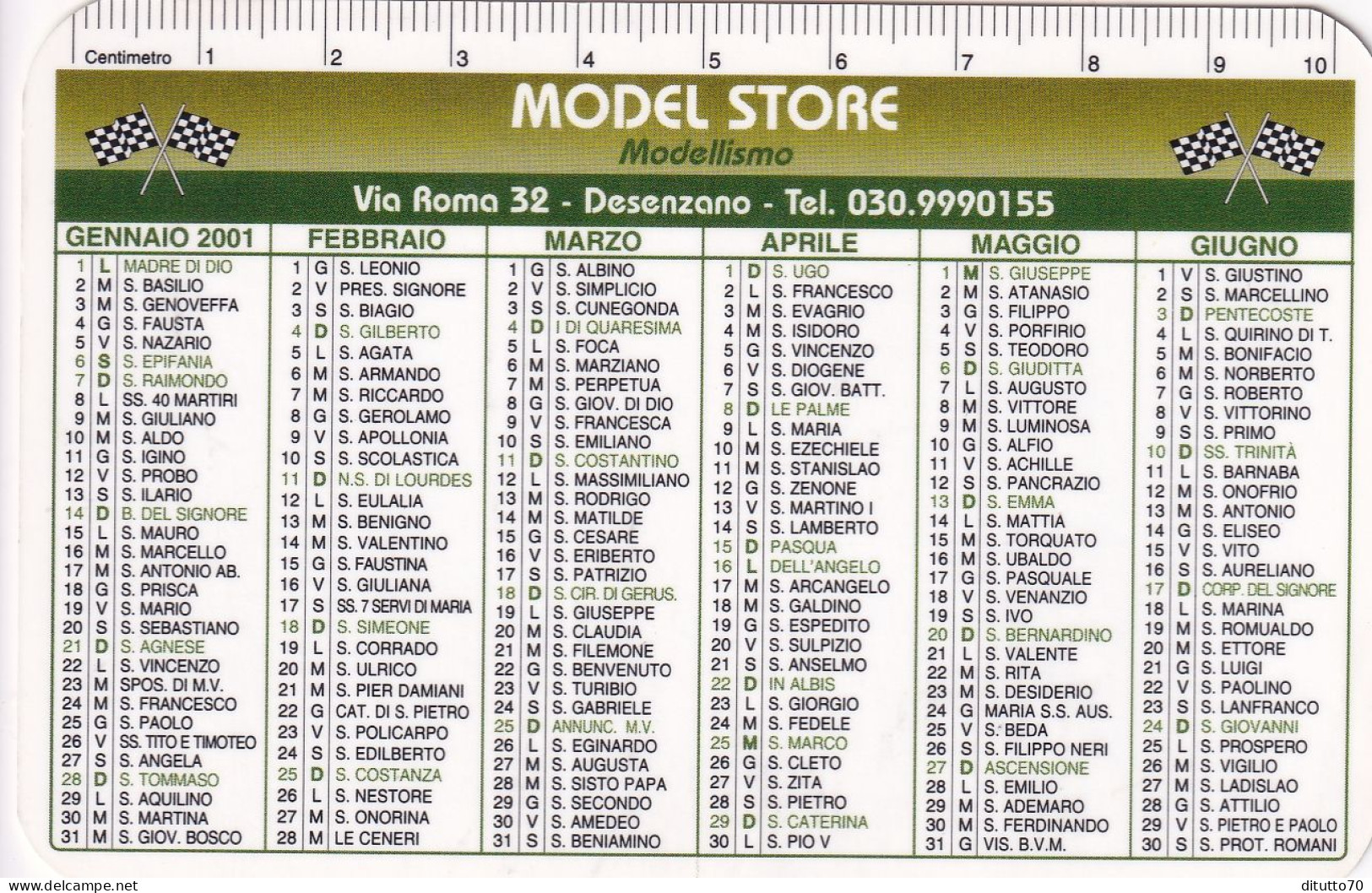 Calendarietto - Model Store - Modellismo - Desenzano - Anno 2001 - Klein Formaat: 2001-...