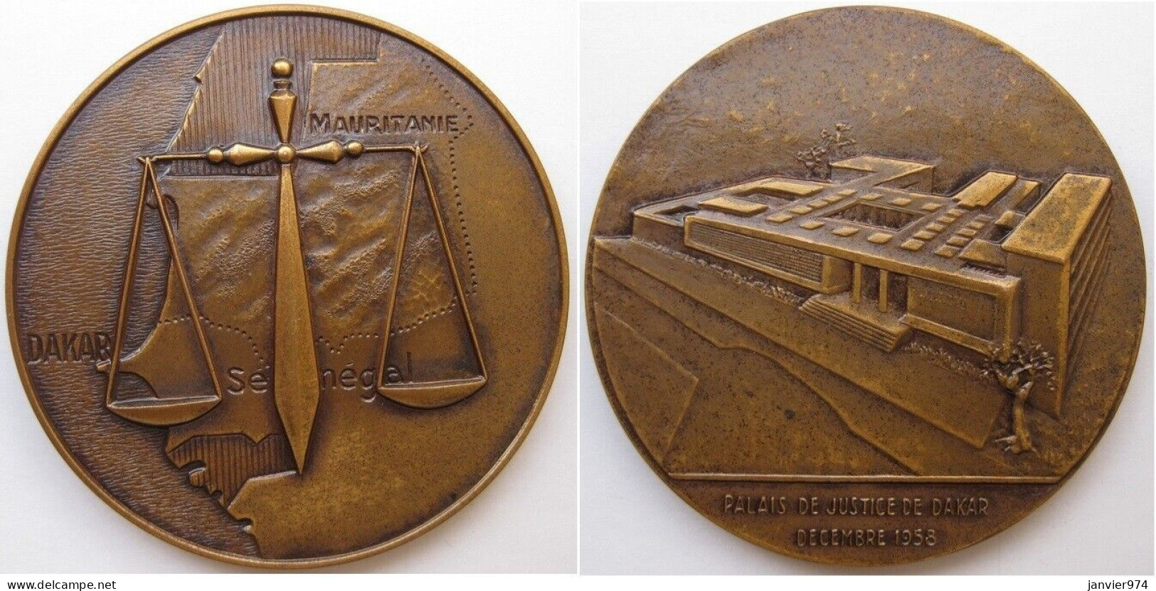 Sénégal Dakar Médaille En Bronze Inauguration Du Palais De Justice En Décembre 1958 - Andere & Zonder Classificatie