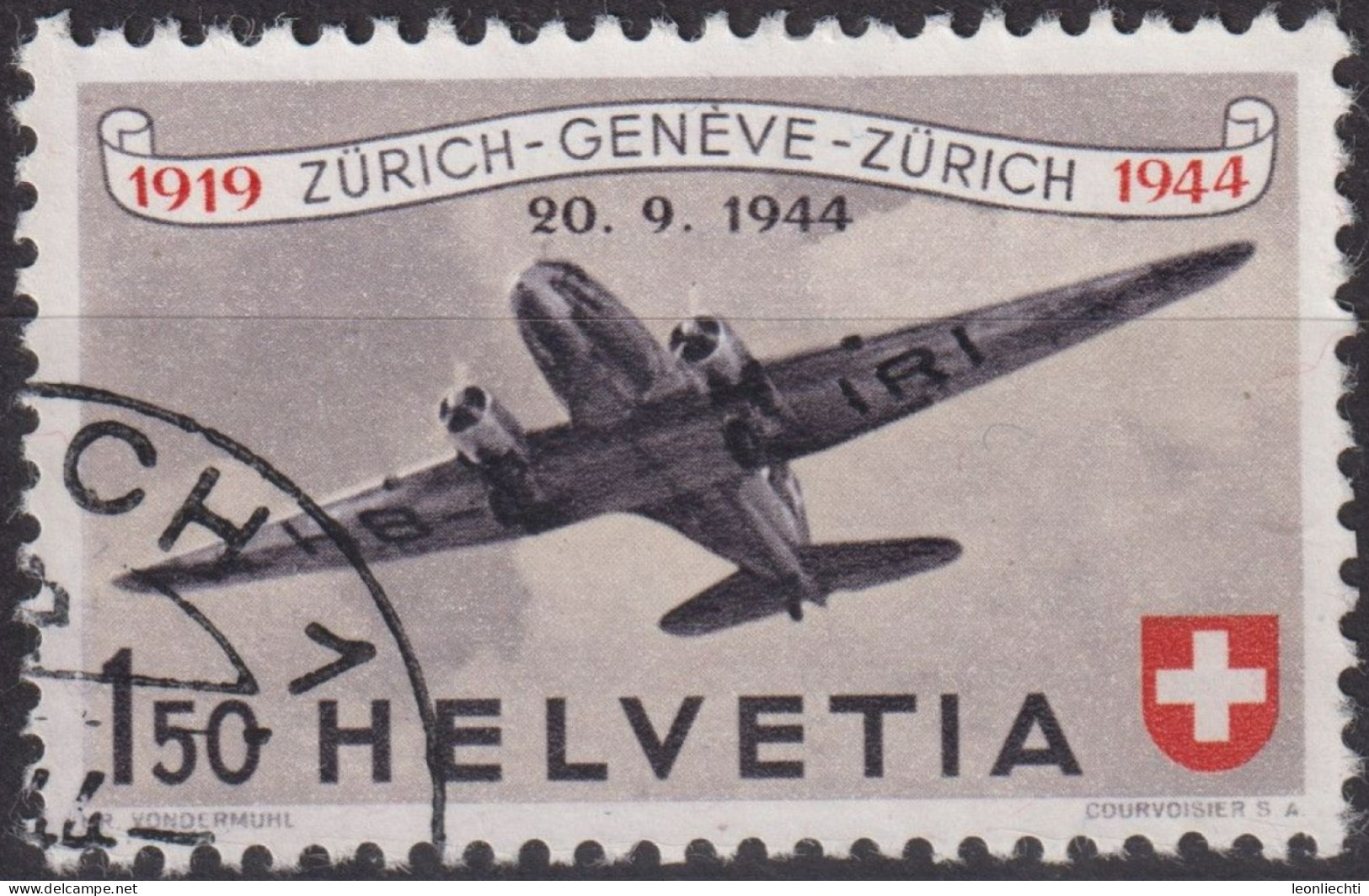 1944 Flugpost Schweiz ⵙ Zum:CH F40, Mi:CH 438,Yt:CH.PA39, 25 Jahre Schweizer Luftpost - Gebruikt