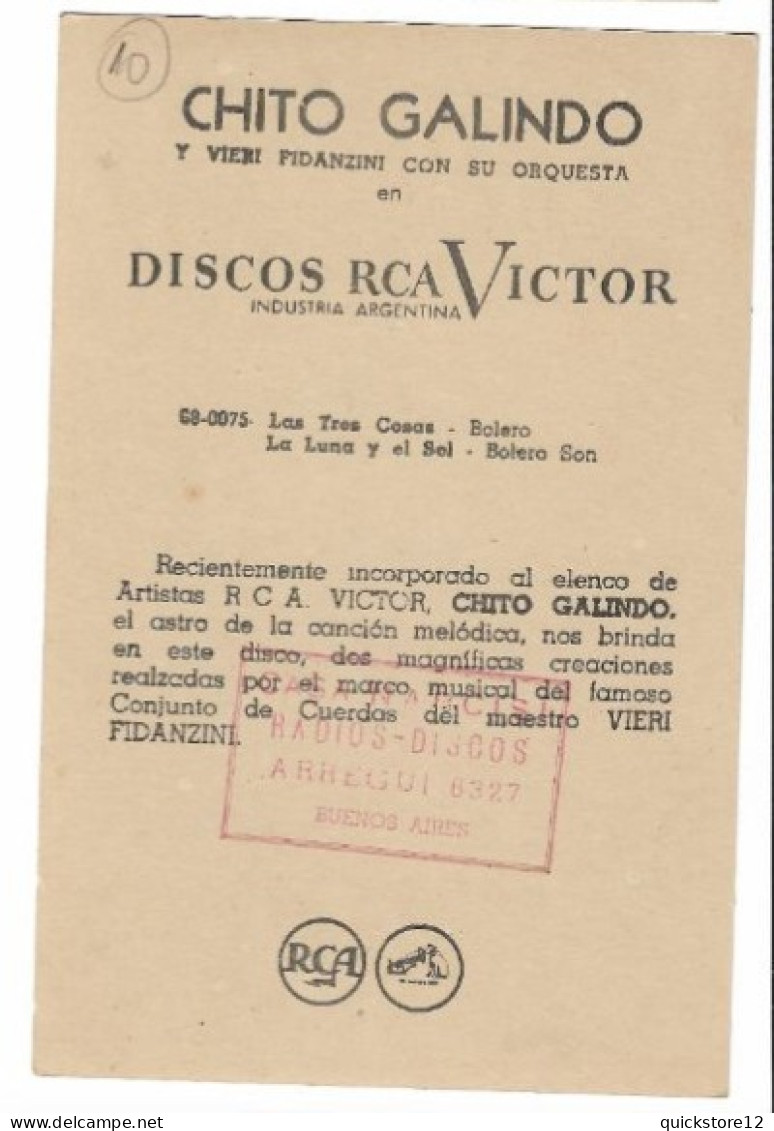 Discos Rca Victor - Chito Galindo - 7490 - Werbepostkarten