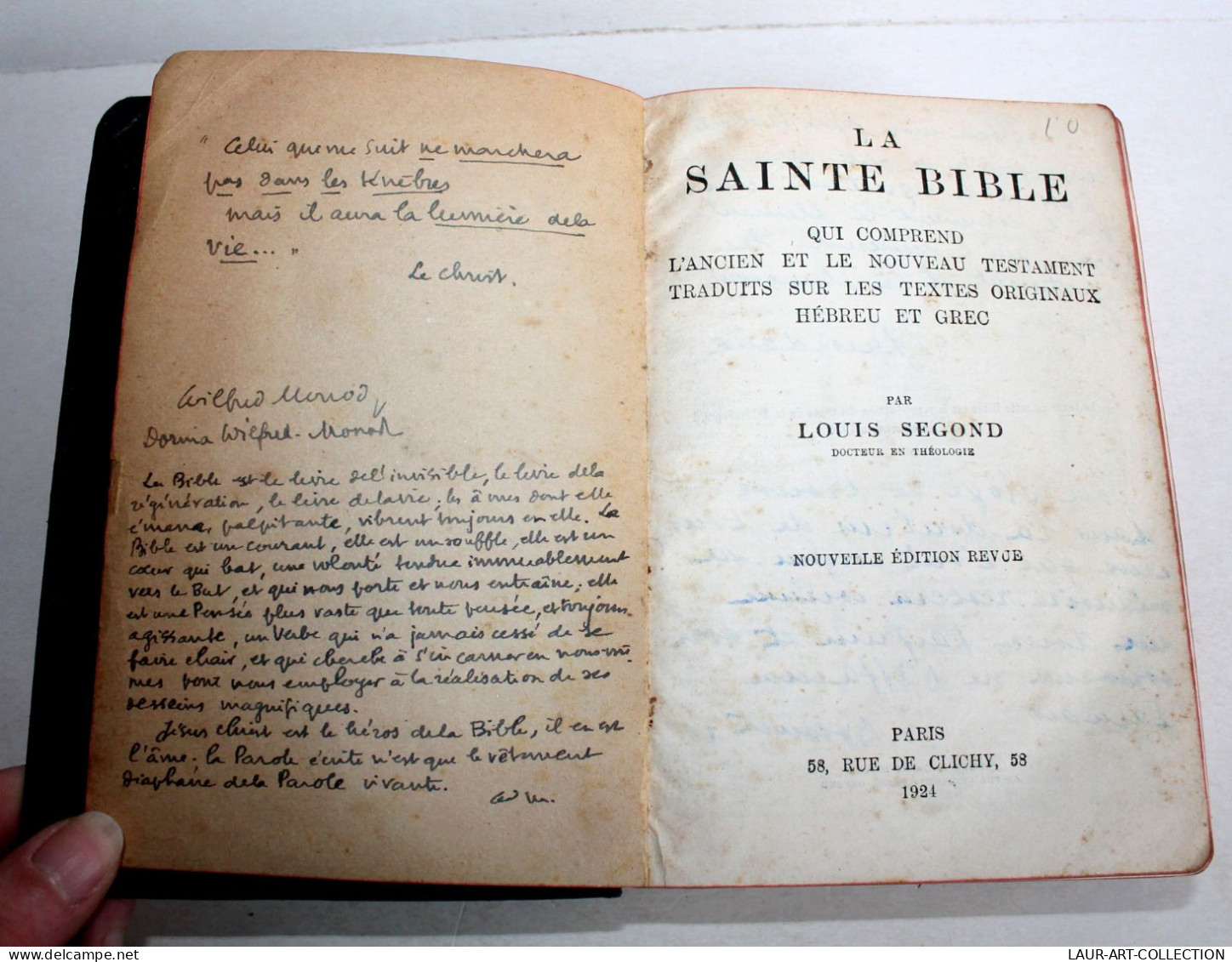 LA SAINTE BIBLE ANCIEN & NOUVEAU TESTAMENT Par SEGOND, NOUVELLE ED. 1924 + CARTE / LIVRE ANCIEN XXe SIECLE (1303.9) - Religion