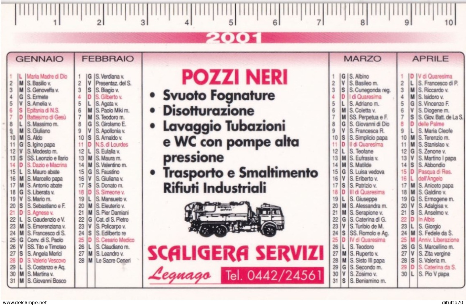 Calendarietto - Pozzi Neri - Scaligera Servizi - Legnago - Anno 2001 - Petit Format : 2001-...
