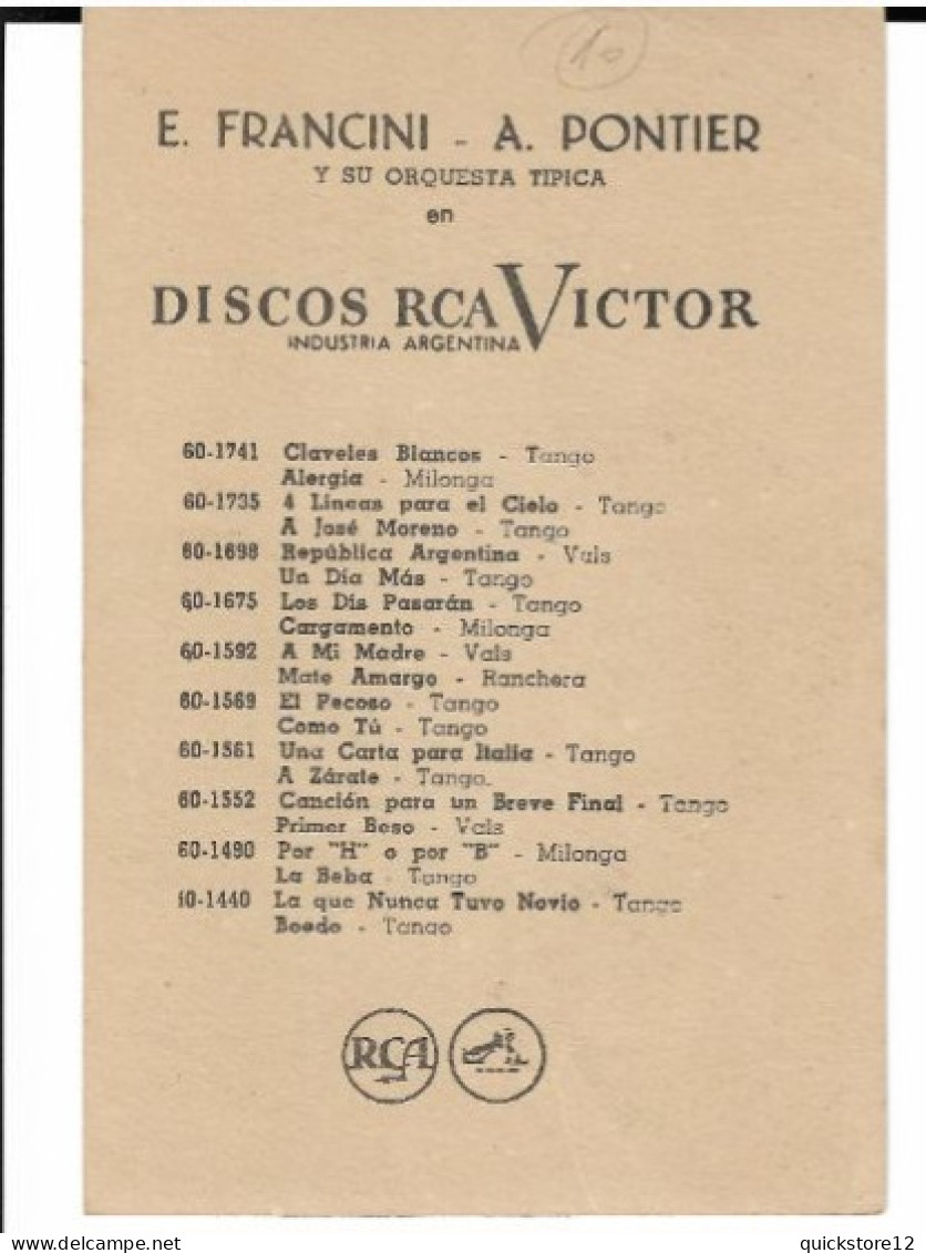 Discos Rca Victor - E. Francini - A. Pontier Autógrafo  - 7491 - Werbepostkarten