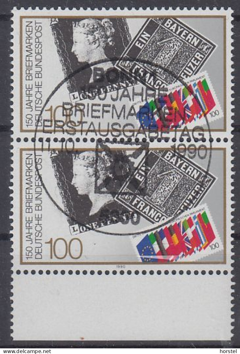 Deutschland Mi.Nr.1479 - 150 Jahre Briefmarken - Uk - Germany - Bayern - Senkrechtes Paar Mit Rand Unten - Oblitérés
