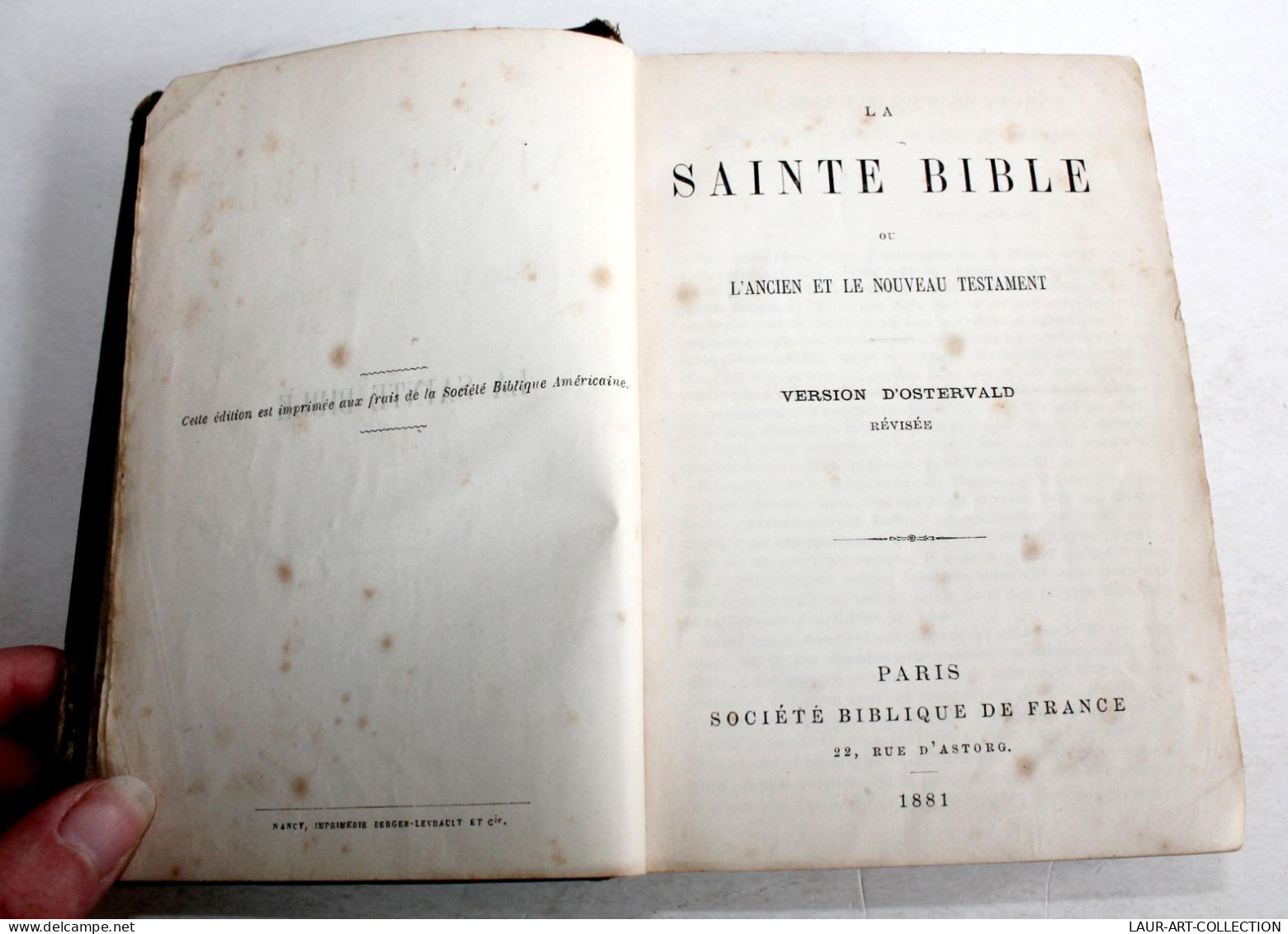 LA SAINTE BIBLE OU L'ANCIEN ET LE NOUVEAU TESTAMENT VERSION D'OSTERVALD 1881 / LIVRE ANCIEN XIXe SIECLE (1303.10) - Religion