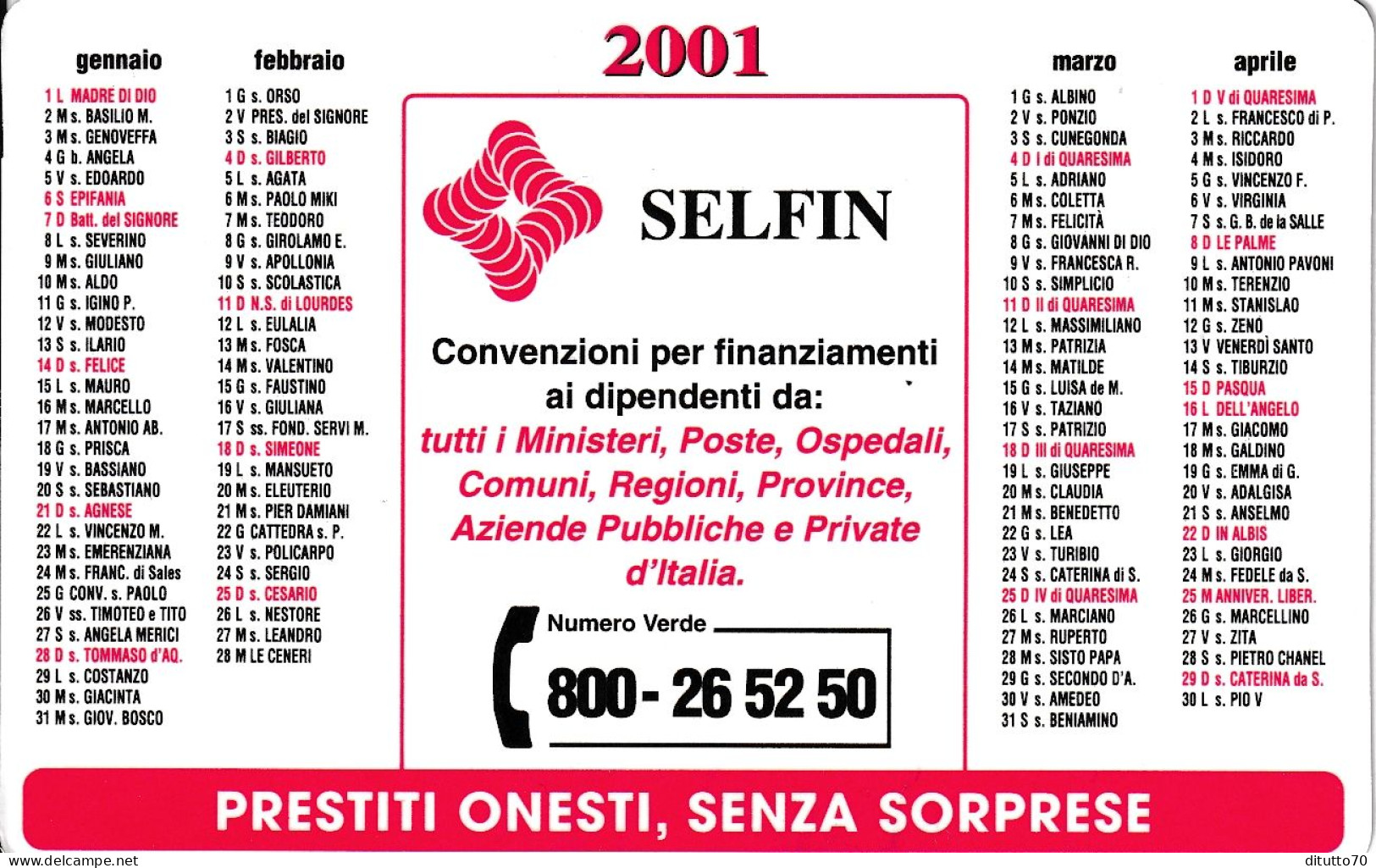 Calendarietto - Selfin - Anno 2001 - Klein Formaat: 2001-...