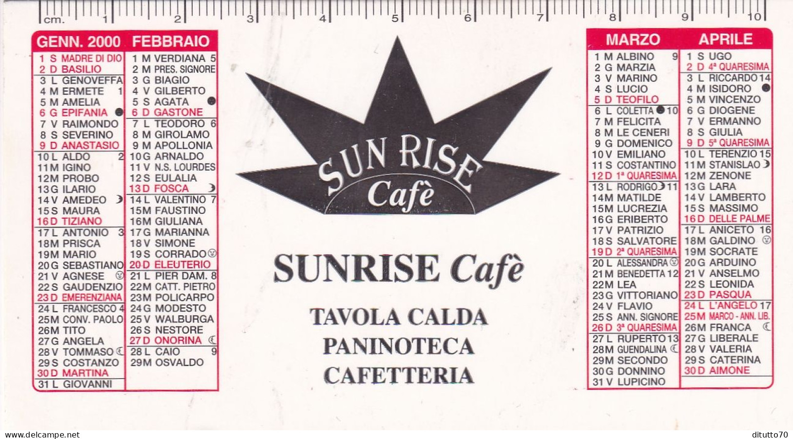 Calendarietto - Sunrise Cafè - Anno 2001 - Kleinformat : 2001-...