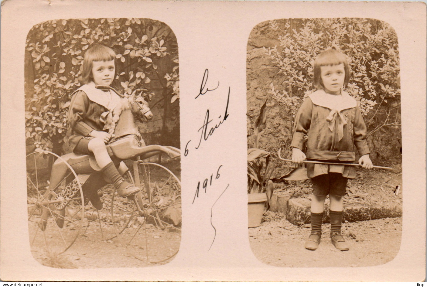 CP Carte Photo D&#039;&eacute;poque Photographie Vintage Enfant Cheval De Bois Jouet  - Altri & Non Classificati