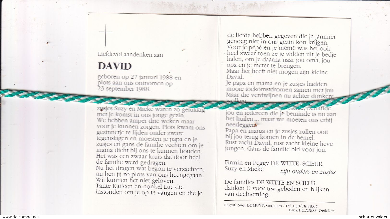 David De Witte-Scieur, 1988. Foto - Todesanzeige
