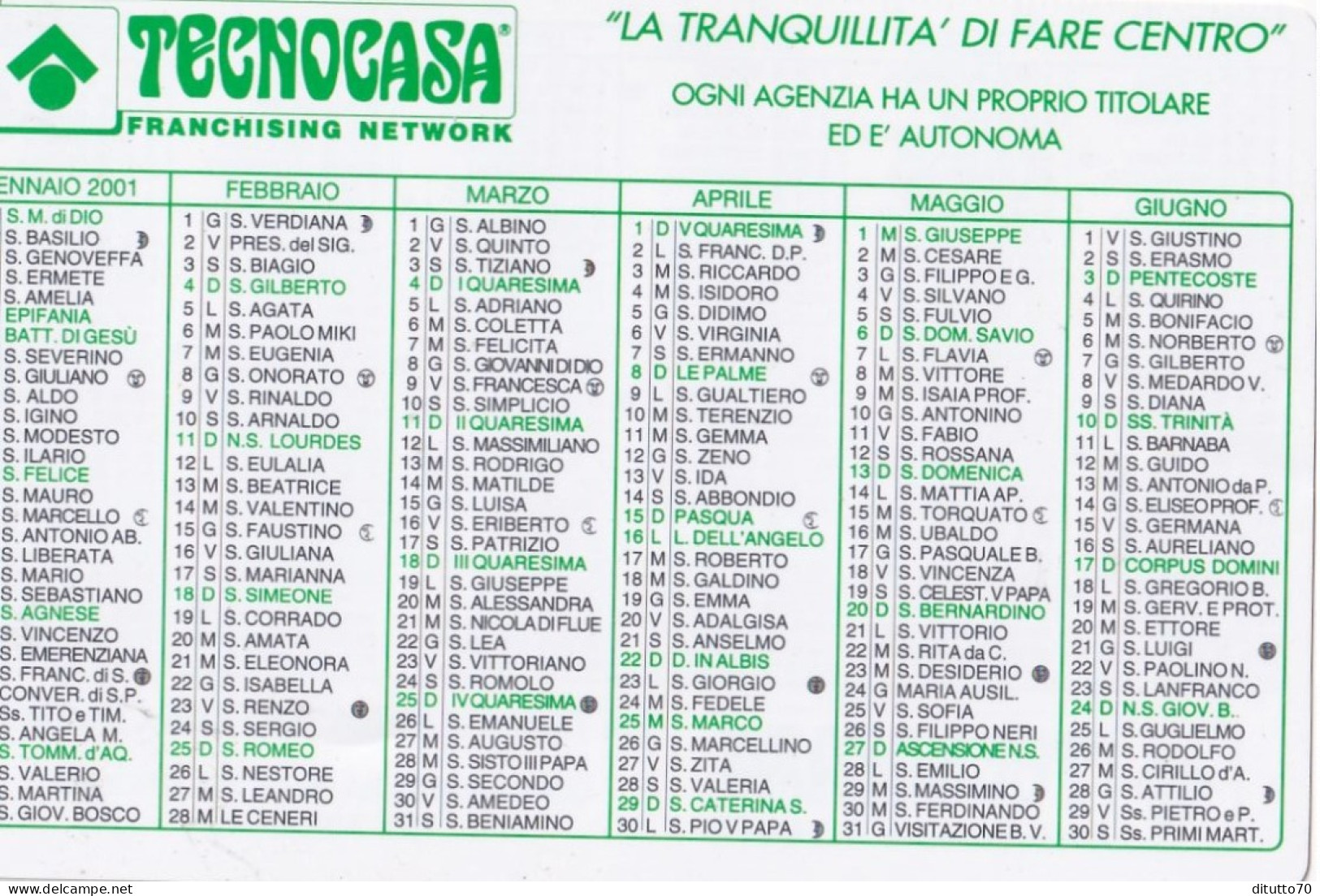Calendarietto - Tecnocasa - Anno 2001 - Petit Format : 2001-...