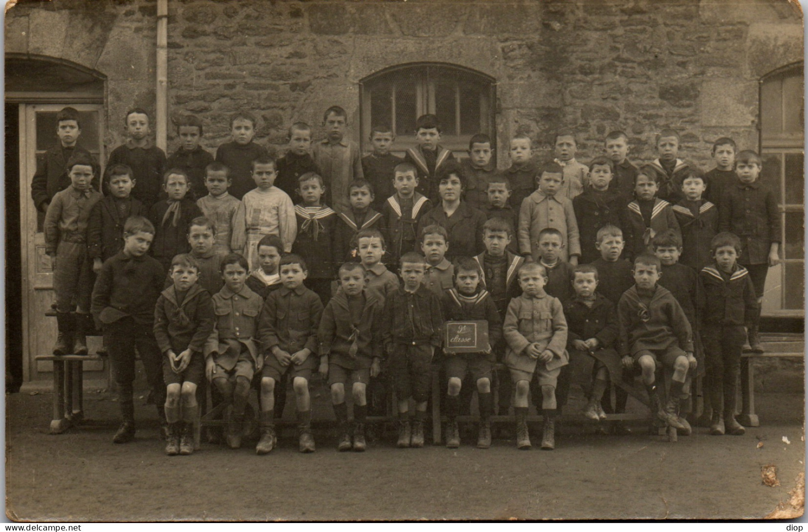 CP Carte Photo D&#039;&eacute;poque Photographie Vintage Enfant Mode &eacute;cole Classe Maitre  - Other & Unclassified