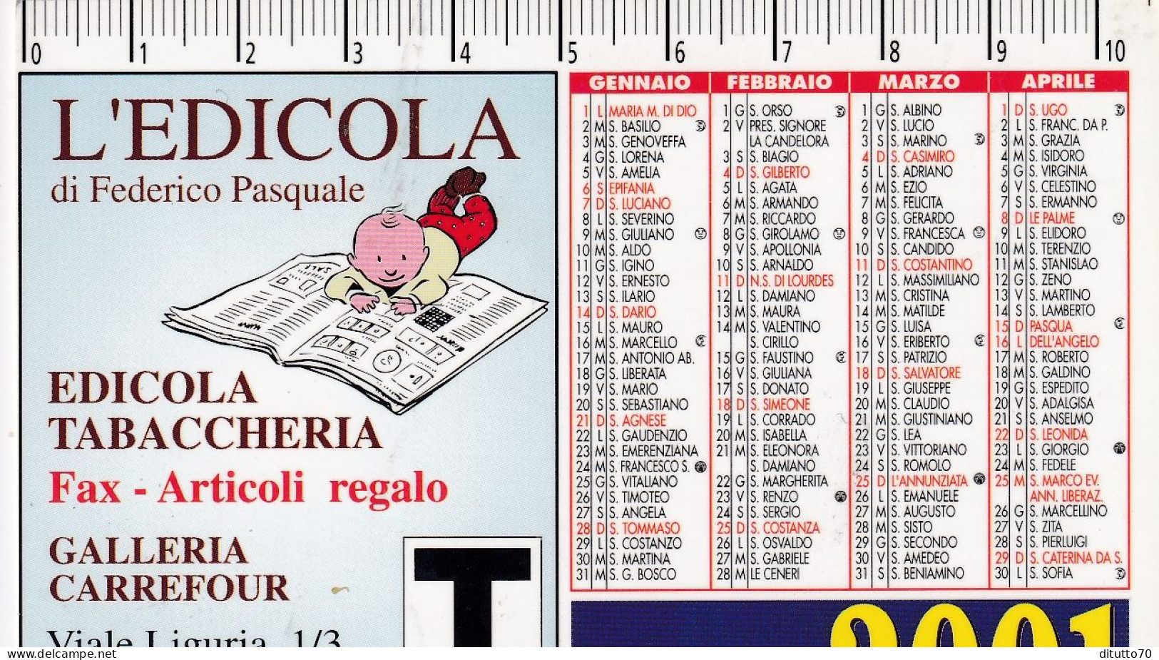 Calendarietto - Edicola Tabaccheria - Burolo - Torino - Anno 2001 - Kleinformat : 2001-...