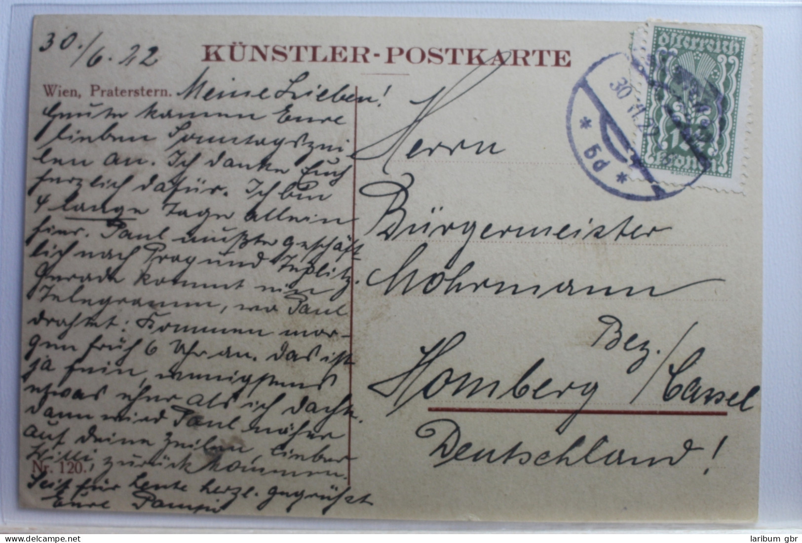 AK Wien Praterstren Künstlerkarte 1922 Gebraucht #PE344 - Autres & Non Classés