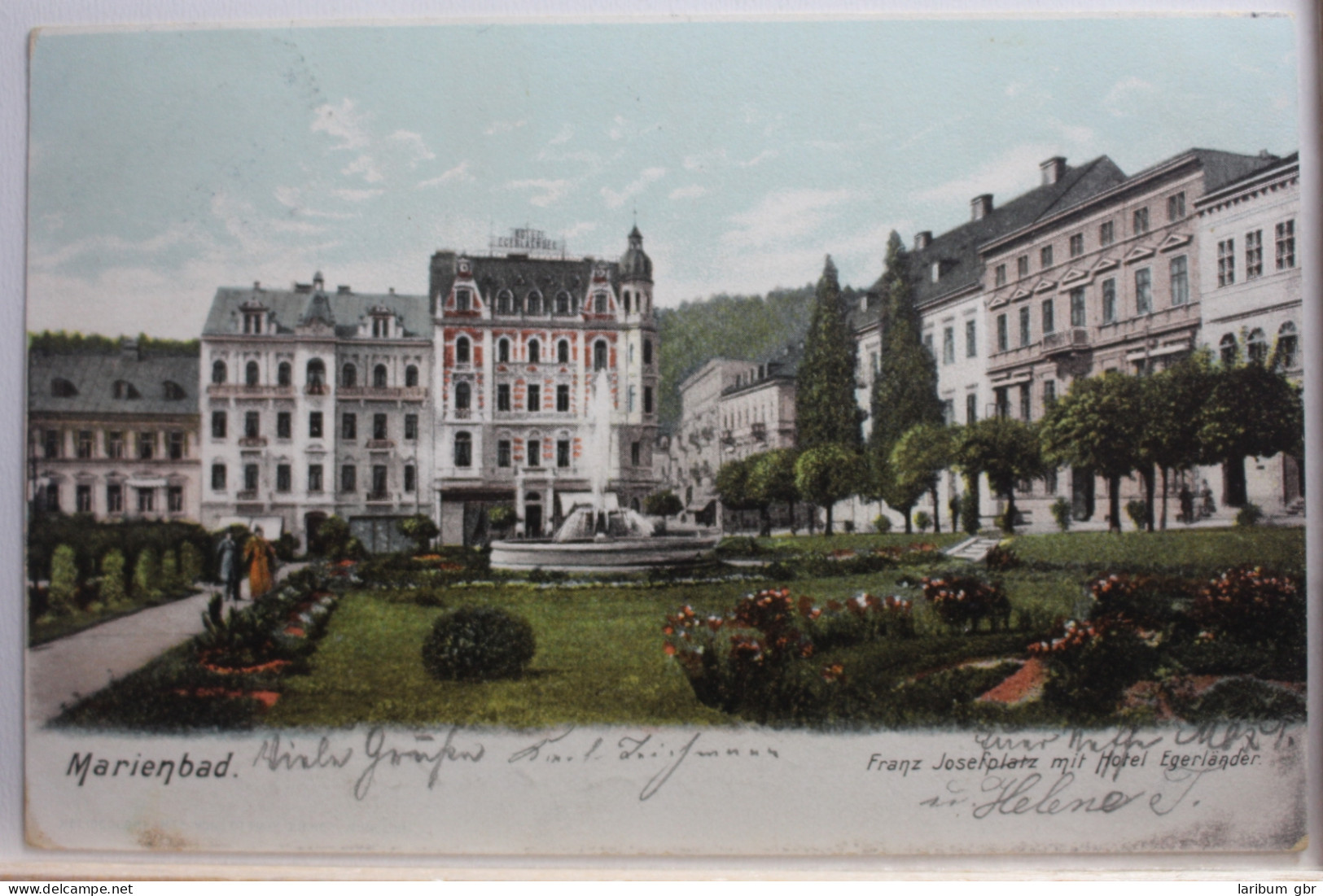 AK Marienbad Franz Joselplatz Mit Hotel Egeriänder 1904 Gebraucht #PF010 - Boehmen Und Maehren