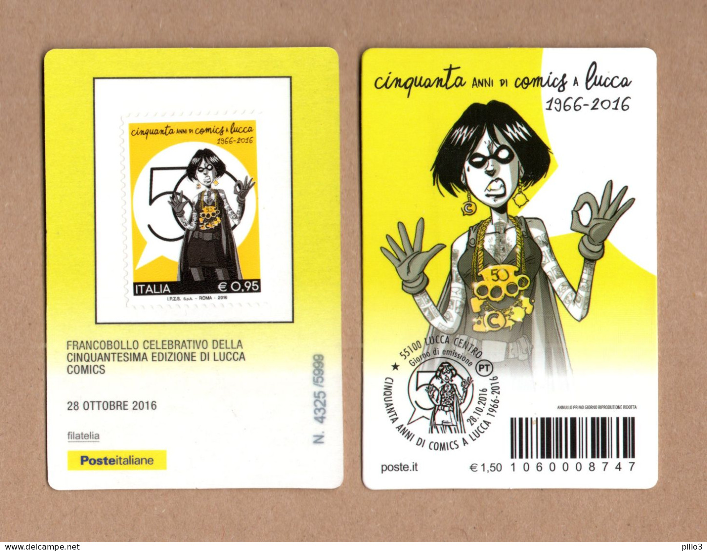 ITALIA Tessera Filatelica :  50° Di  LUCCA  COMICS Di €  0,95  Del  28.10.2016 - Philatelic Cards