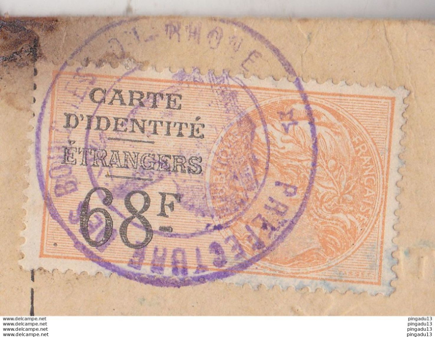 Fixe Timbre Fiscal Carte D'identité étrangers Russe Russie Tver Batoum Bouches Du Rhône 20 Janv 1926 Taxe Pleine - Lettres & Documents