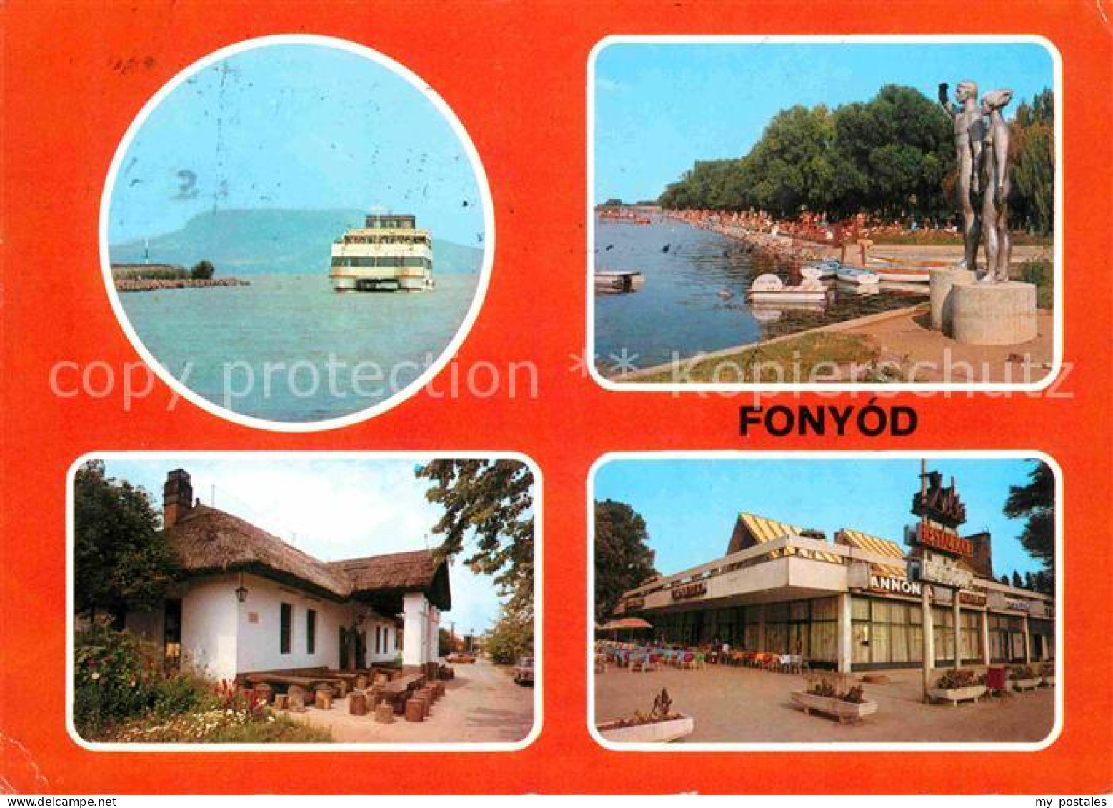 72624724 Fonyod Fahrgastschiff Strand Skulptur Gaststaette Fonyod - Hongarije