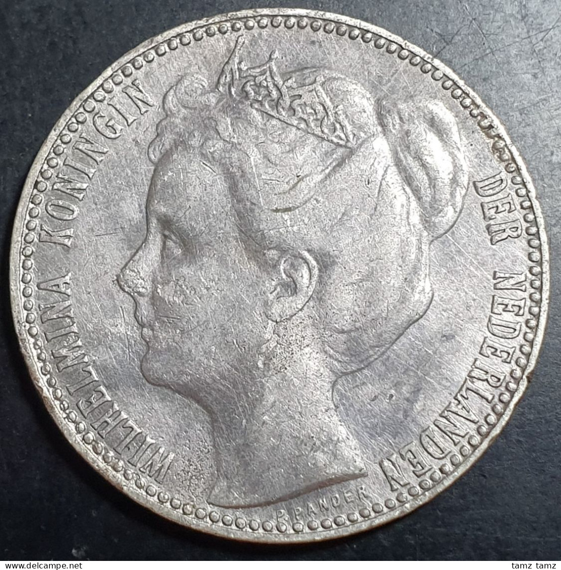 Netherlands 1 Gulden Wilhelmina Crown 1907 Silver VG - 1849-1890: Willem III.