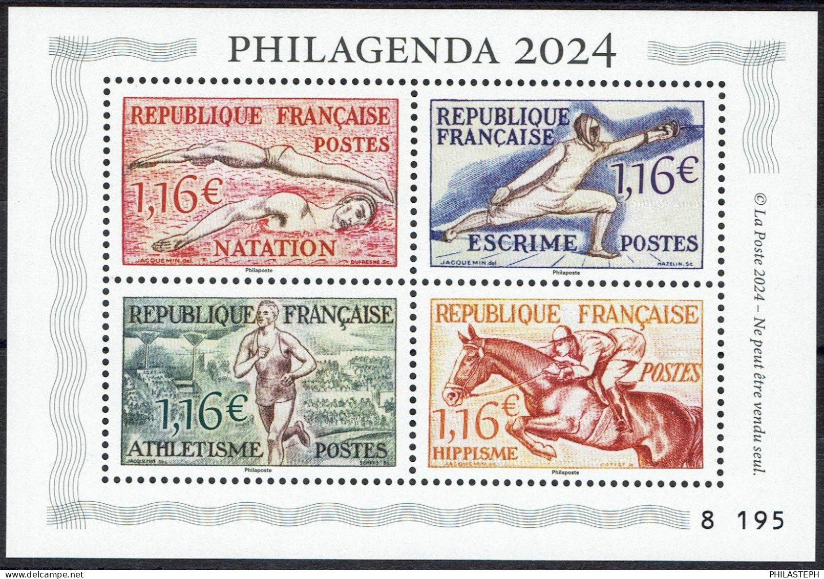 FRANCE  2023 - TIRAGE  EPUISE - PHILAGENDA 2024 Avec Son Bloc Spécial Sport Numéroté De 4 Timbres N° 8195 - Neuf ** - Unused Stamps