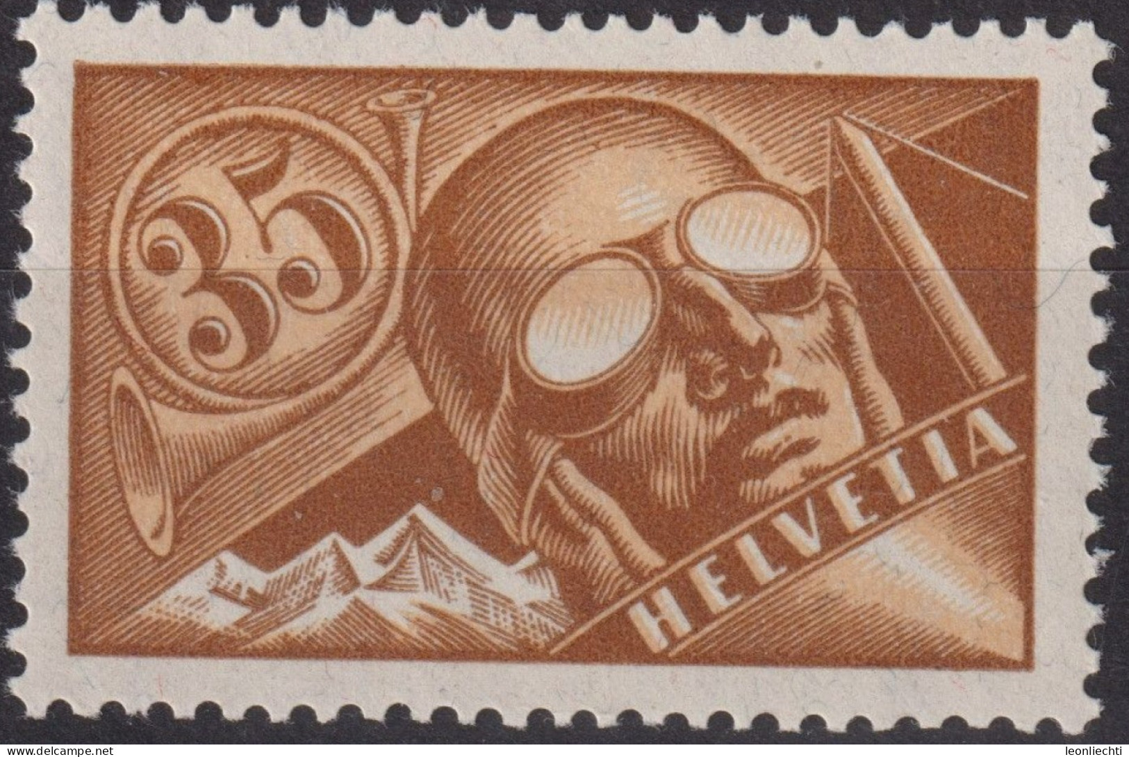 1923 Flugpost Schweiz ** Zum:CH F6, Mi:CH 181x,Yt:CH.PA 6, Pilot In Flugzeug Mit Violettem Stempel 1924 - Ungebraucht
