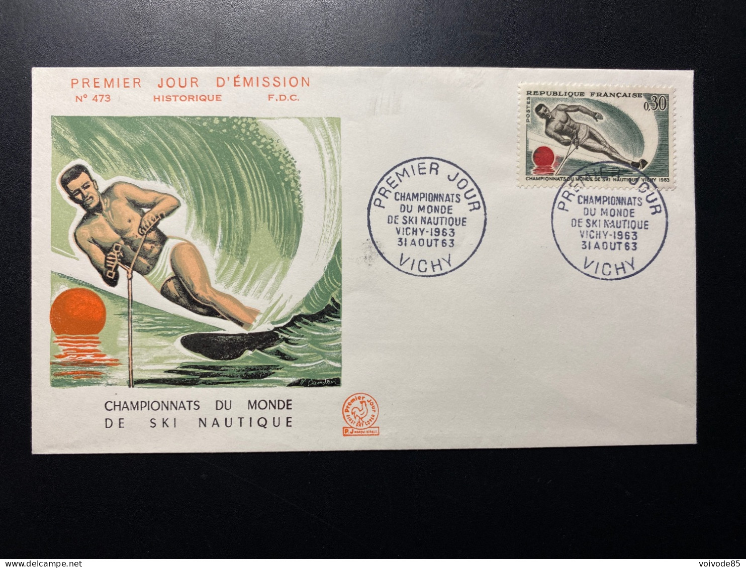 Enveloppe 1er Jour "Championnats Du Monde De Ski Nautique" 31/08/1963 - 1395 - Historique N° 473 - 1960-1969