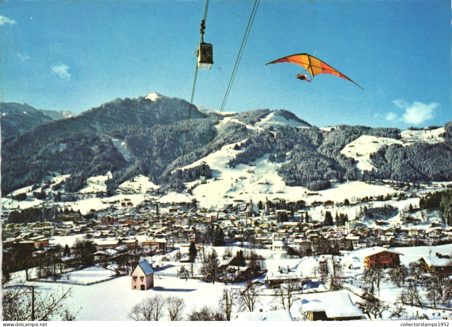 KITZBUHEL, TIROL, ARCHITECTURE, MOUNTAIN, CABLE CAR, HANG GLIDER, PANORAMA, AUSTRIA, POSTCARD - Kitzbühel