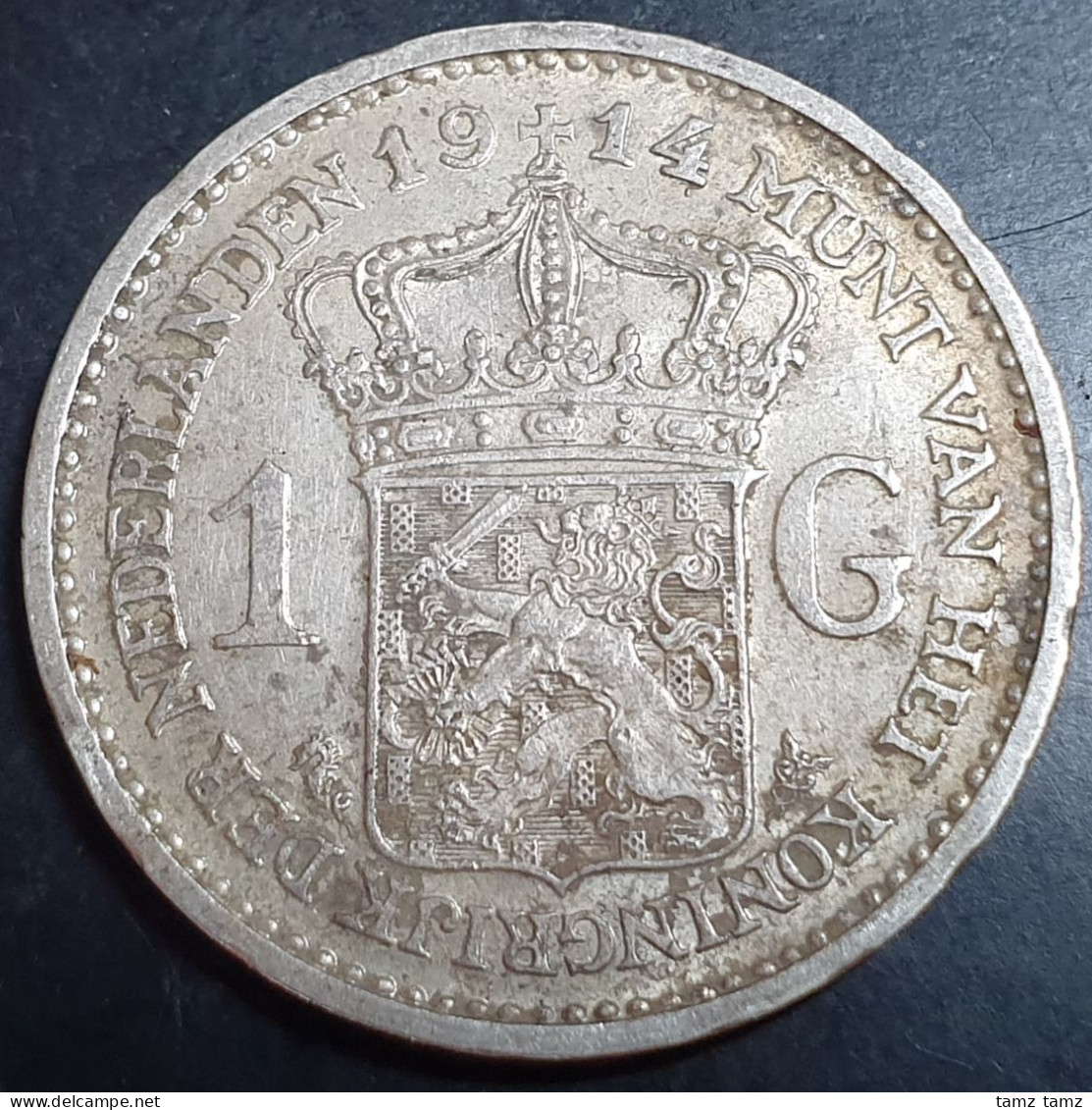 Netherlands 1 Gulden Wilhelmina Crown 1914 Silver VF - 1 Gulden