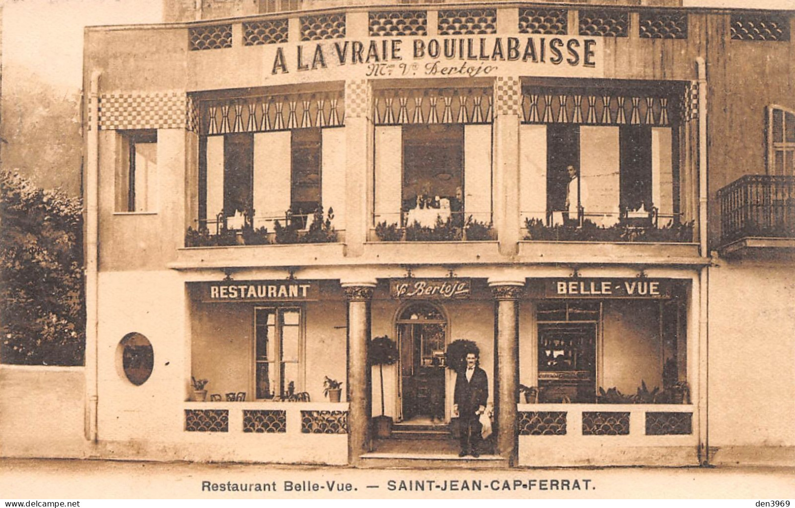 SAINT-JEAN-CAP-FERRAT (Alpes-Maritimes) - Restaurant Belle-Vue A La Vraie Bouillabaisse Vve L. Bertojo - Ecrit (2 Scans) - Saint-Jean-Cap-Ferrat