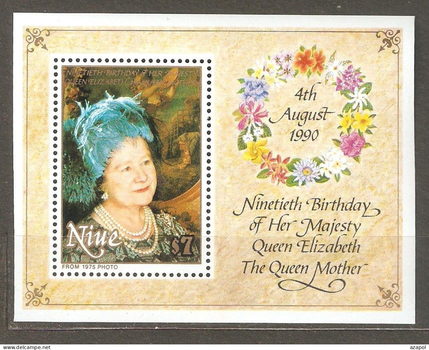 Niue: Mint Block, 90 Years Of Queen Mother, 1990, Mi#Bl-119, MNH - Niue
