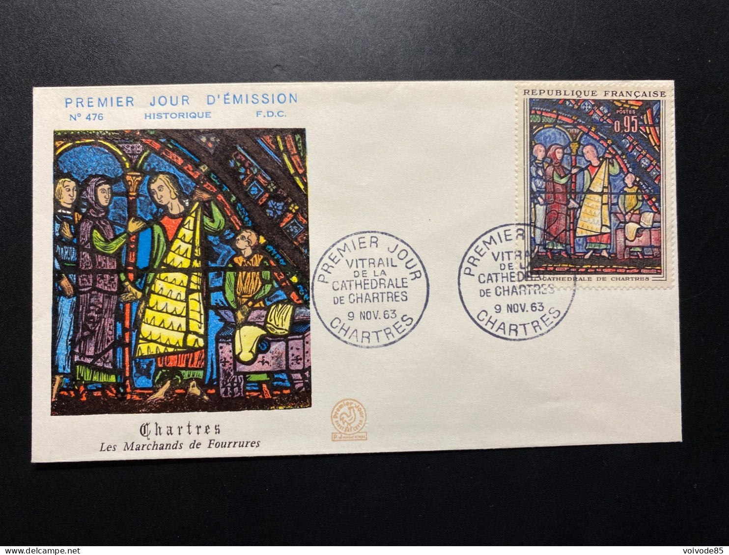 Enveloppe 1er Jour "Chartres - Les Marchands De Fourrures - Vitrail" 09/11/1963 - 1399 - Historique N° 476 - 1960-1969