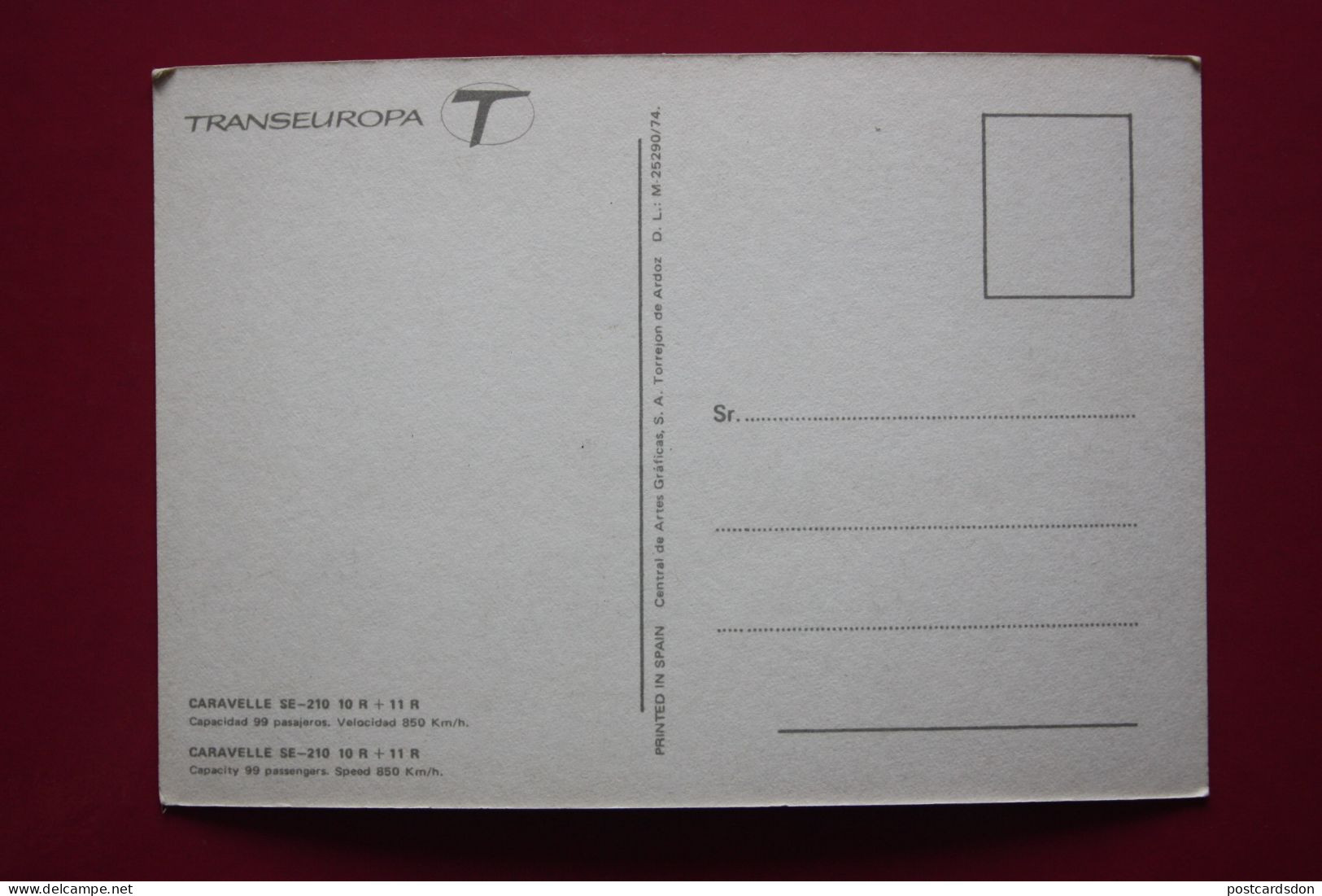 Airplane AVIATION:CARAVELLE SE 210 TRANSEUROPA Post Card - 1946-....: Modern Tijdperk