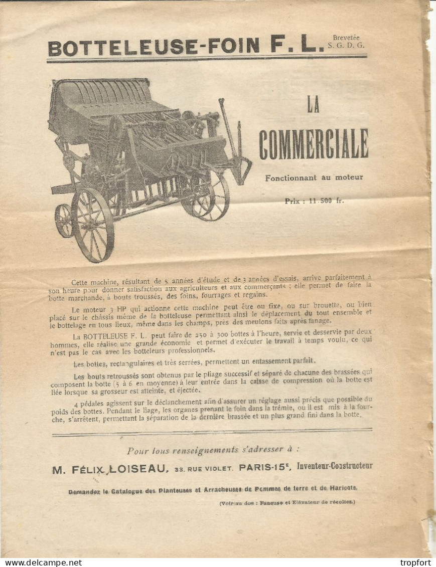 Feuillet  Publicitaire  AGRICOLE AGRICULTURE  Botteleuse La COMMERCIALE PARIS   FANEUSE - Reclame
