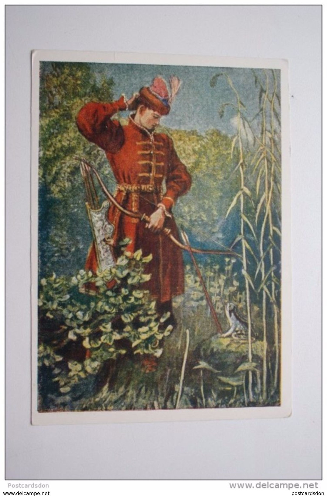 Russian  Fairy Tale - OLD USSR  Postcard -  "Frog Princess  " By Litvinenko  - 1958 - Frog / Grenouille - Arch / Archer - Fairy Tales, Popular Stories & Legends