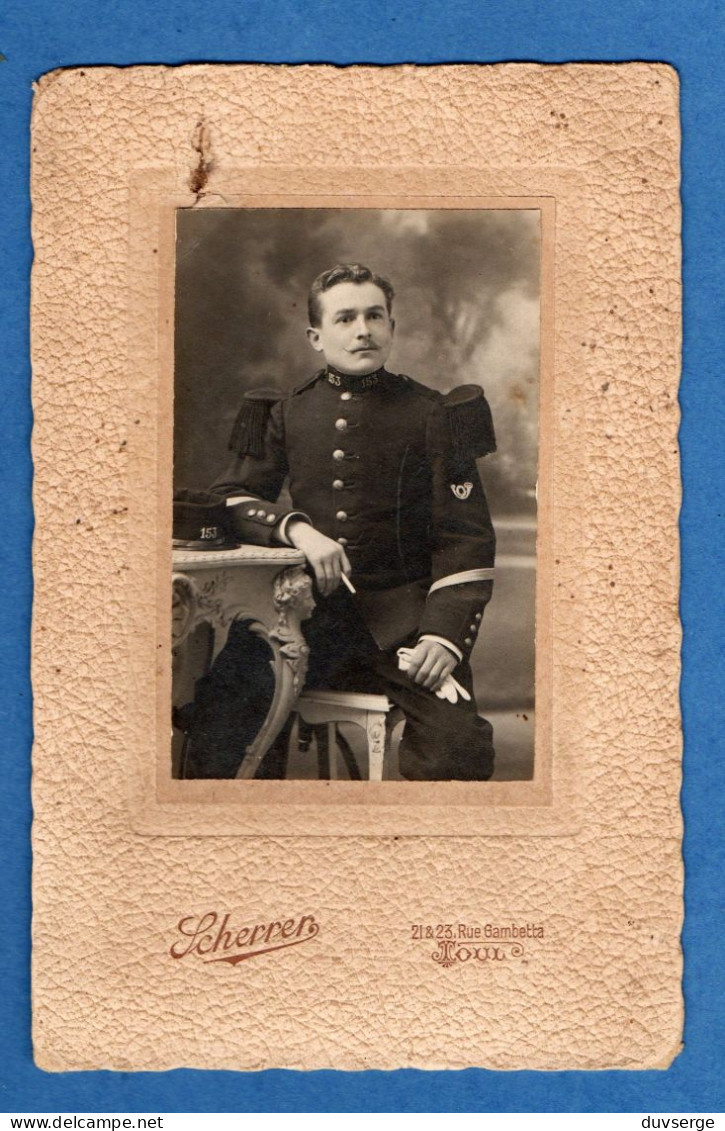 Photo Militaire Collée Sur Carton Soldat Du 53eme Regiment ( Format Cabinet 11cm X 16,5cm ) Photographe Scherren Toul - Guerra, Militari