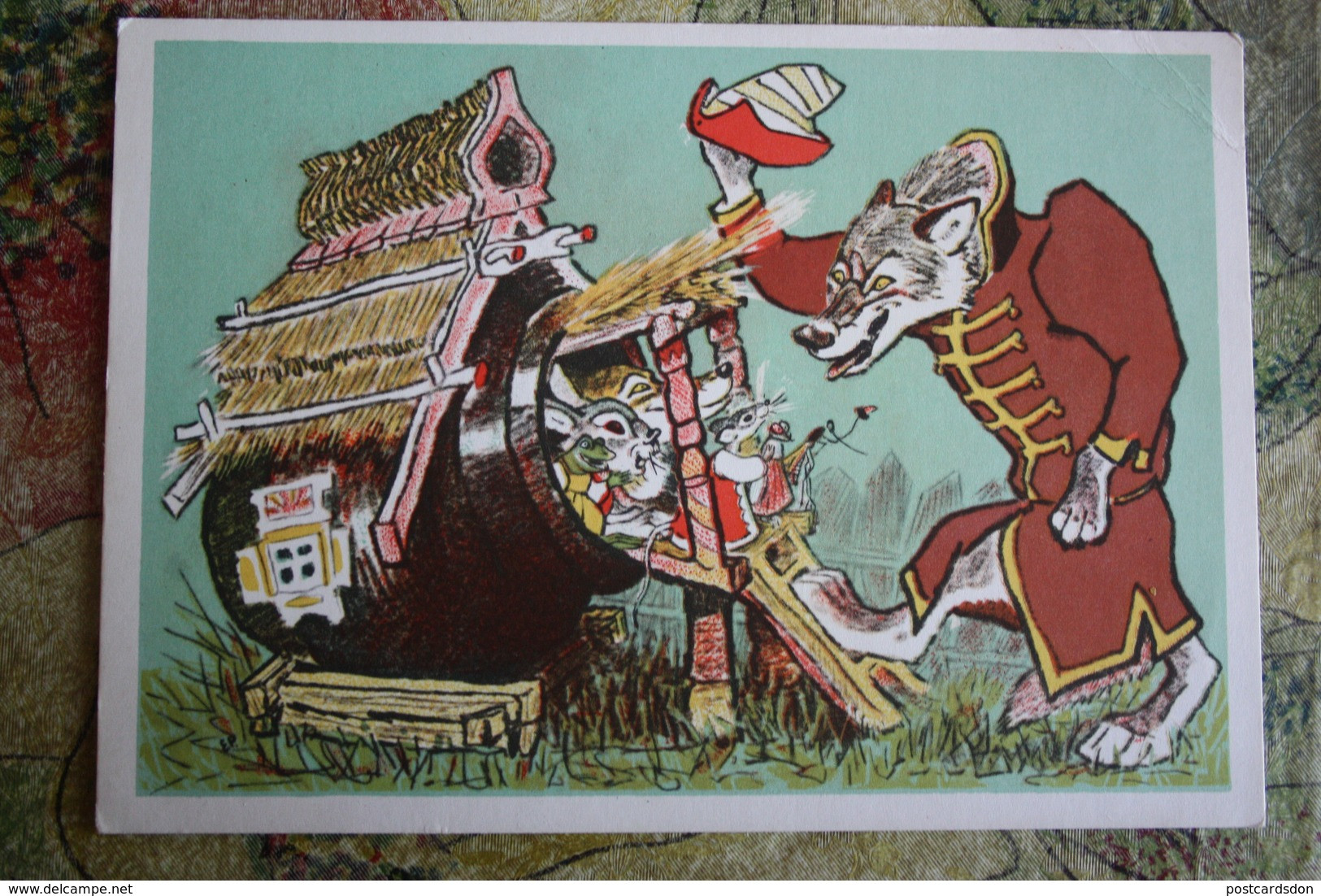Russian  Fairy Tale - OLD USSR  Postcard   "TEREMOK " By Rachev - 1964 - Frog - Grenouille - Mosquito - Wolf - Mouse - Contes, Fables & Légendes