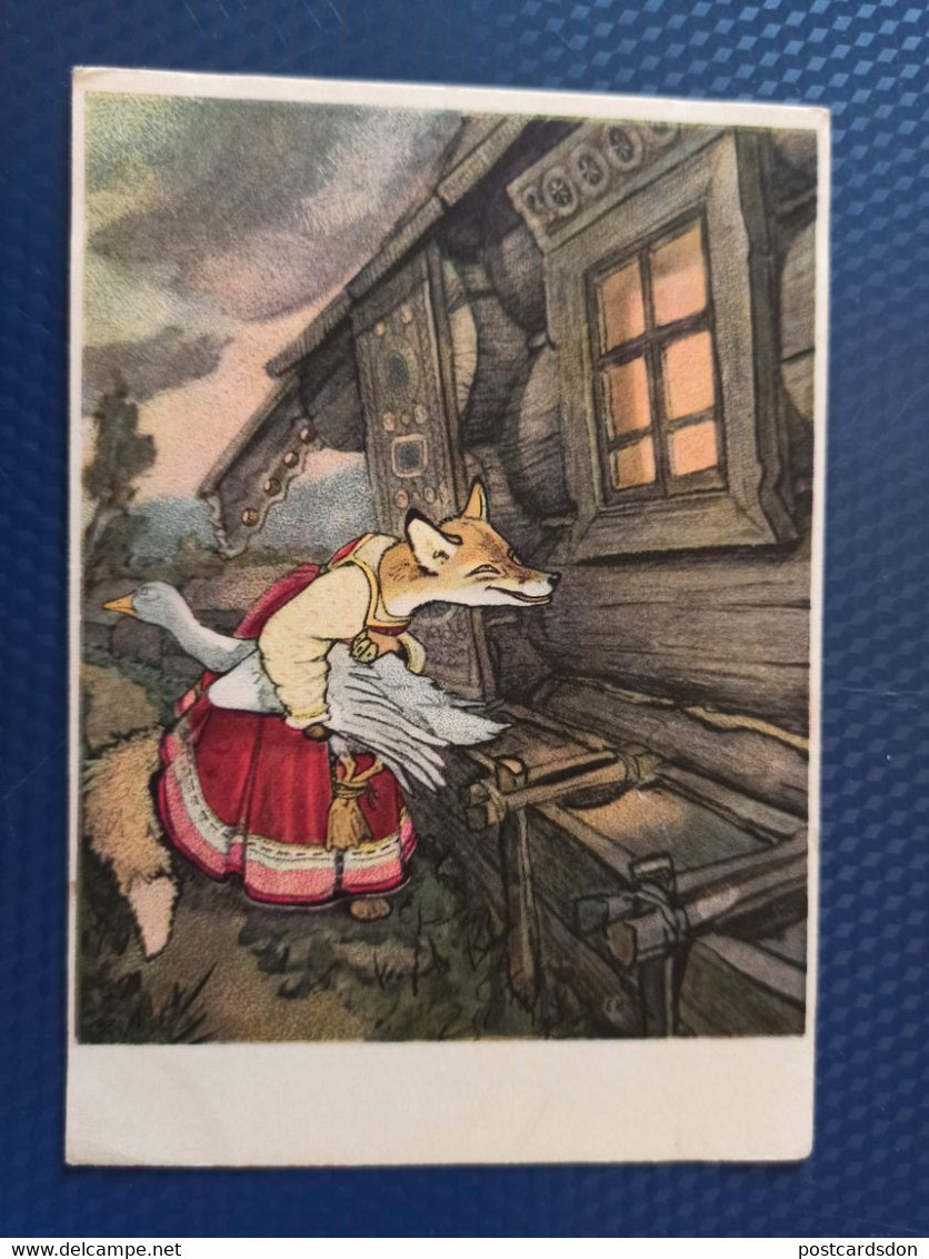 Russian Fairy Tale. "Fox And Goose"  - Illustrator Rachev - Old Postcard - 1956 - Vertellingen, Fabels & Legenden