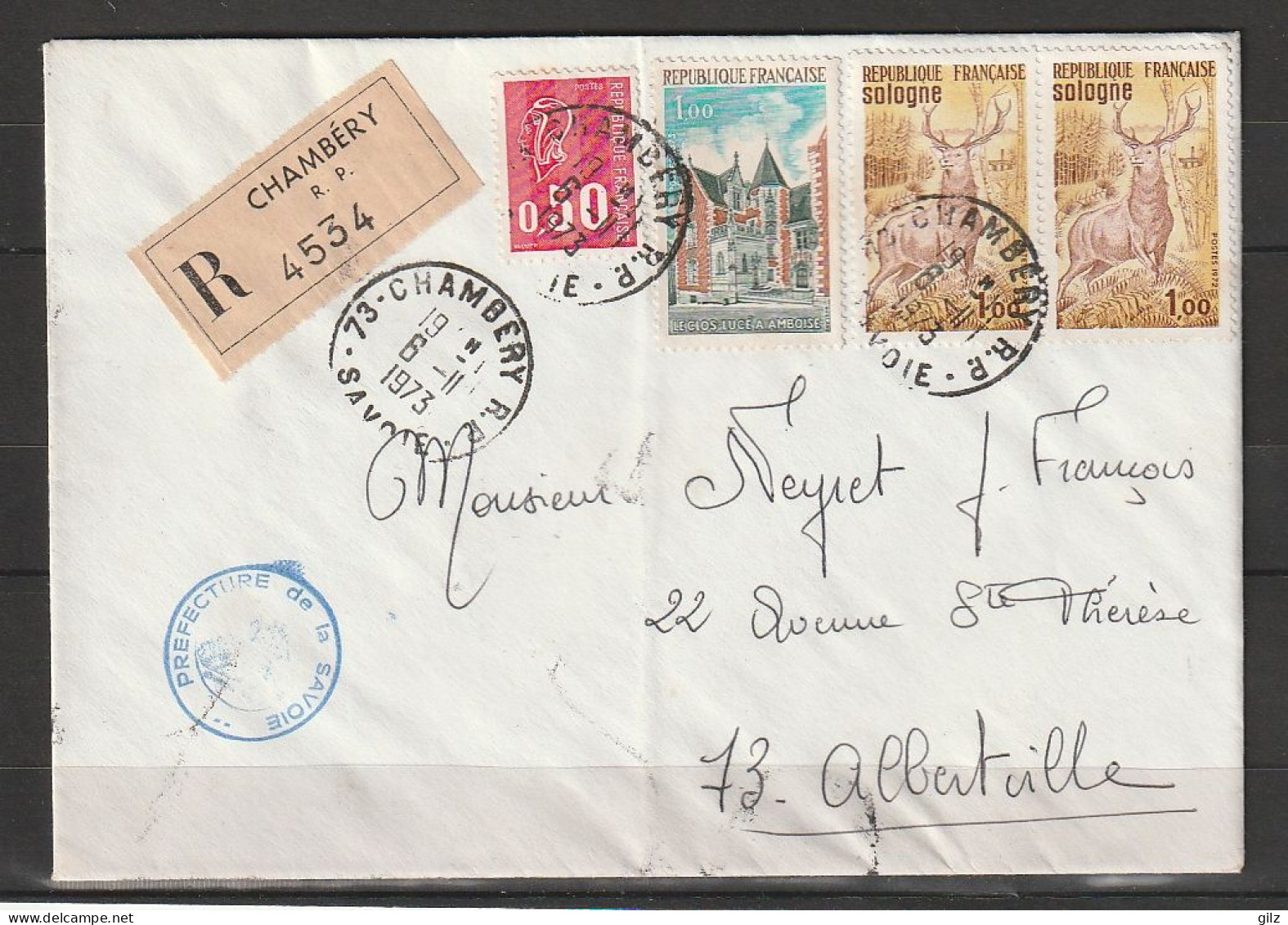 Lettre RECOMMANDEE De Chambéry Du6.11.1973 Affranchie Avec 4 Timbres - Covers & Documents