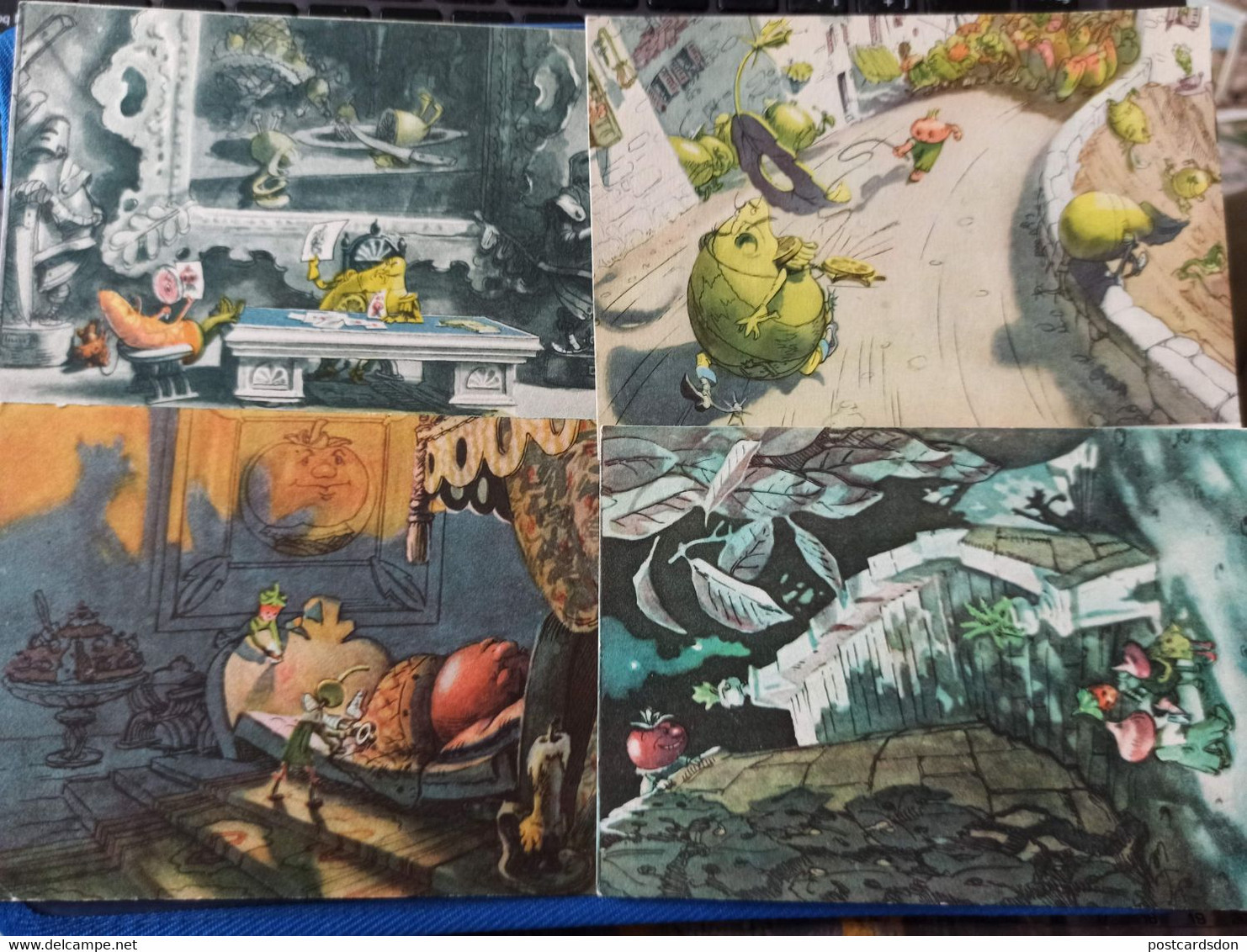 4 PCs Lot - Russian Illustrator Galey Fairy Tale "Le Avventure Di Cipollino" . Old Postcard 1955 - Mushrooms