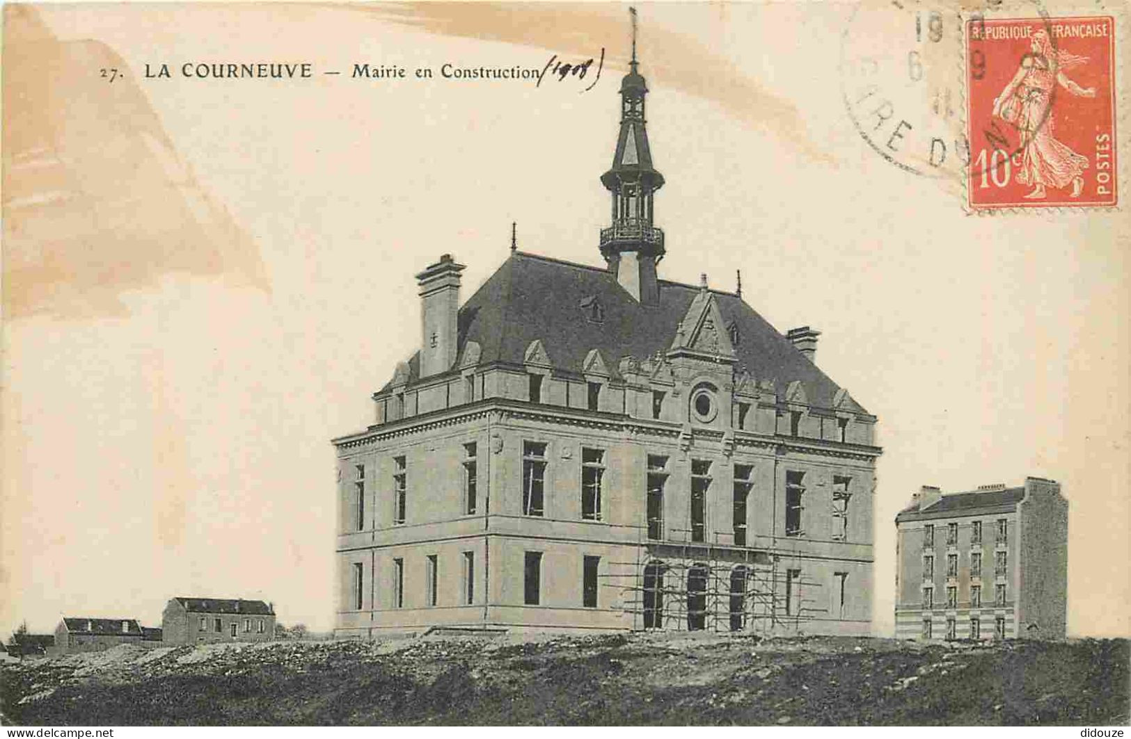 93 - La Courneuve - Mairie En Construction - Correspondance - CPA - Oblitération Ronde De 1910 - Voir Scans Recto-Verso - La Courneuve