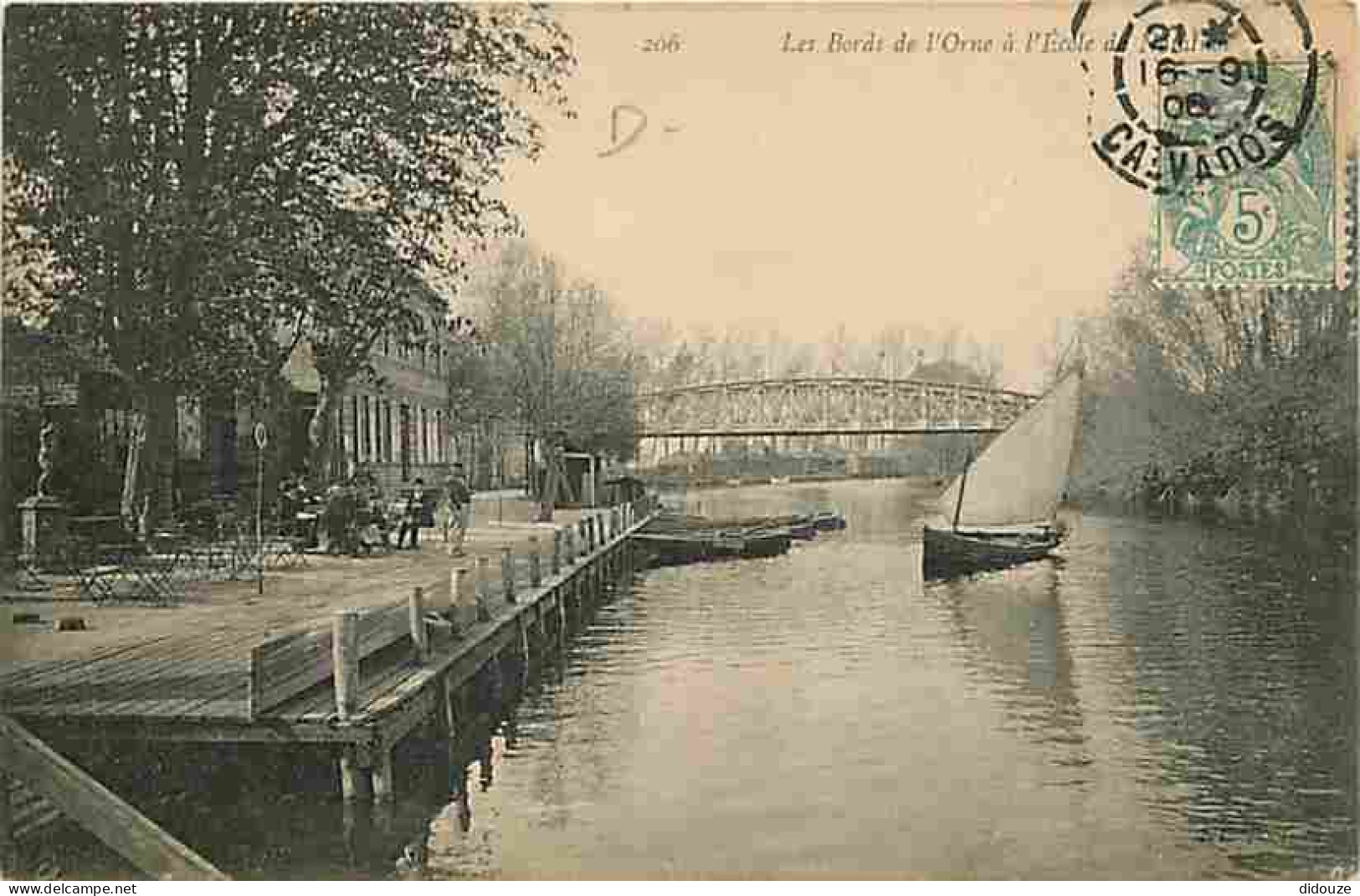 14 - Caen - Les Bords De L'Orne à L'école De Voile - Animée - Oblitération Ronde De 1906 - CPA - Voir Scans Recto-Verso - Caen