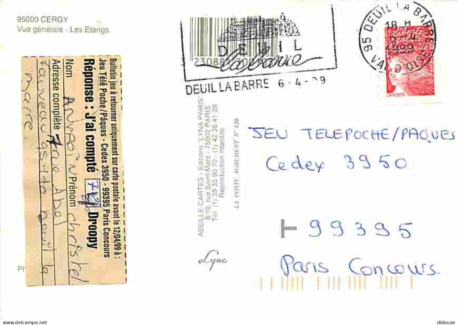 95 - Cergy Pontoise - Vue Générale - Les Etangs - Flamme Postale De Deuil La Barre - CPM - Voir Scans Recto-Verso - Cergy Pontoise