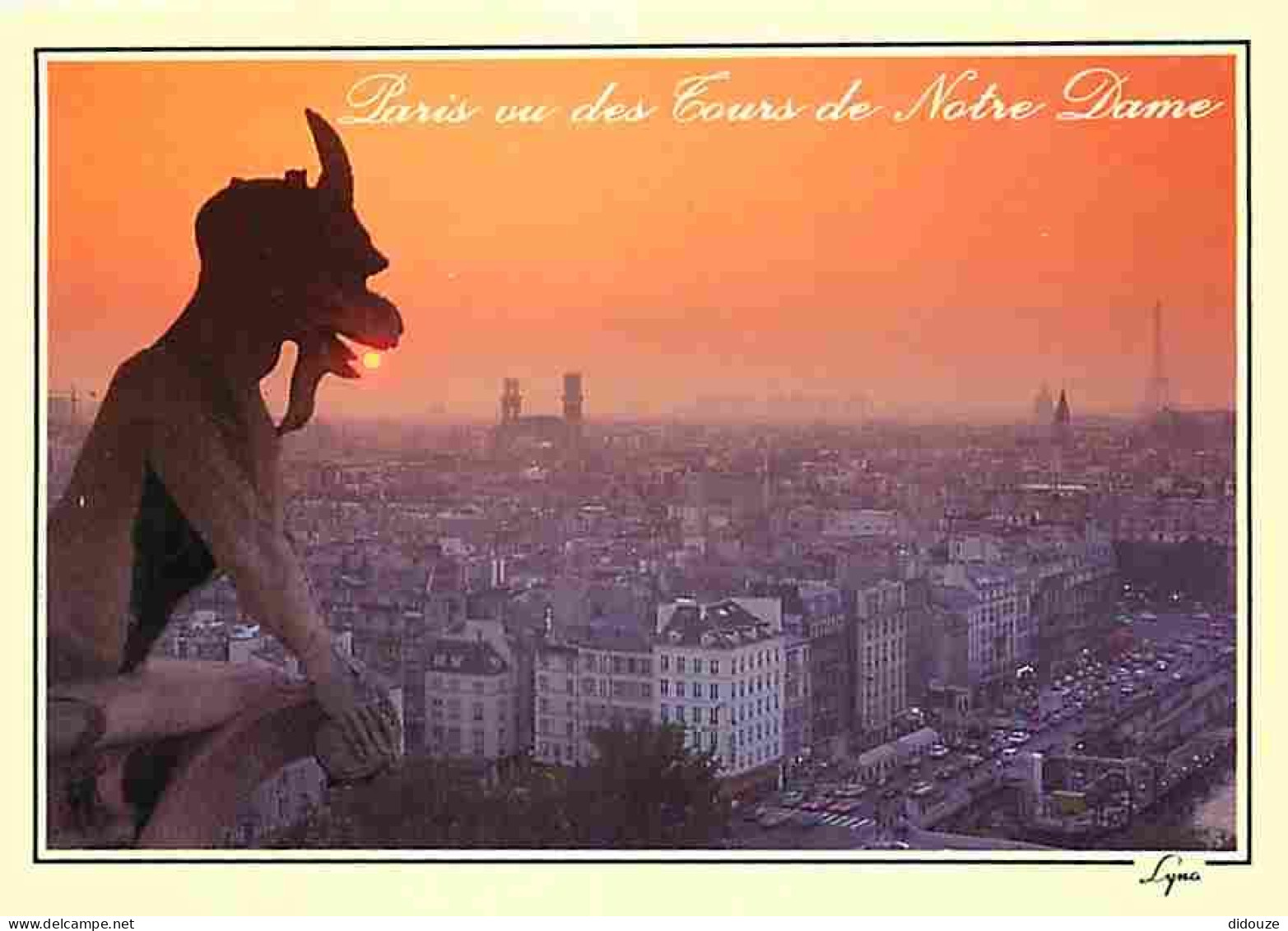 75 - Paris - Cathédrale Notre Dame - Le Diable  Vue Des Tours De Notre-Dame - Art Religieux - Coucher De Soleil - Carte  - Notre Dame De Paris