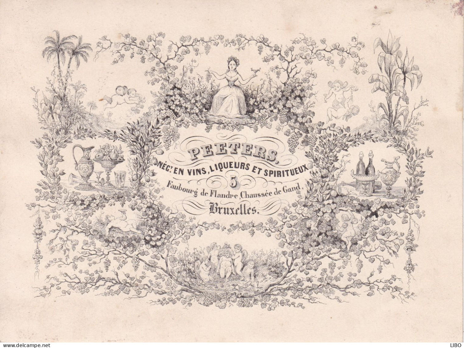 BRUXELLES Négociant En Vins Liqueurs Et Spiritueux PEETERS Chaussée De Gand Carte Porcelaine Années 1850-1860 Format A5 - Visiting Cards