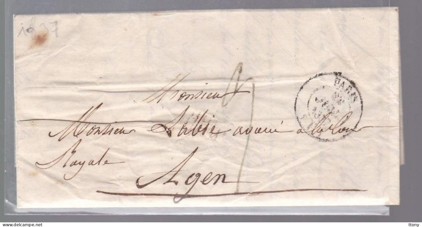 Lettre Dite Précurseurs  Sur  Lettre  Cachet Paris  1837  Destination Agen - 1801-1848: Vorläufer XIX