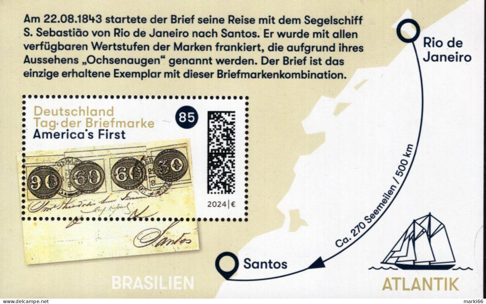 Germany - 2024 - Stamp Day - Treasures Of Philately - America's First - Mint Souvenir Sheet - Nuevos