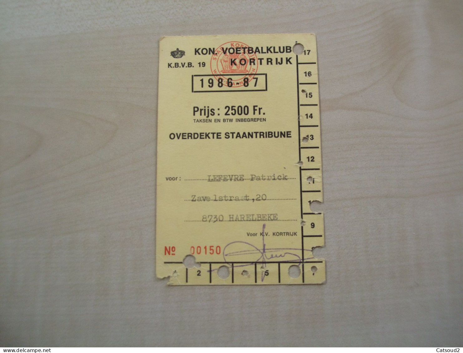 Ancien Ticket Entrée KON. VOETBALKLUB KORTRIJK 1986-87 - Tickets D'entrée