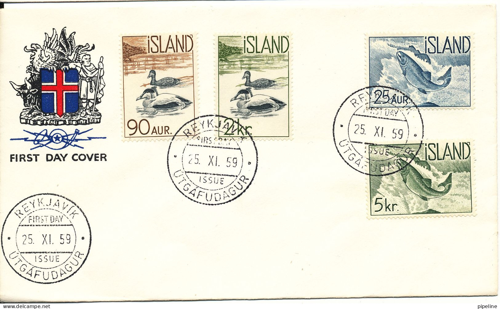 Iceland FDC 25-11-1959 Salmon And Eiders Complete Set Of 4 - FDC