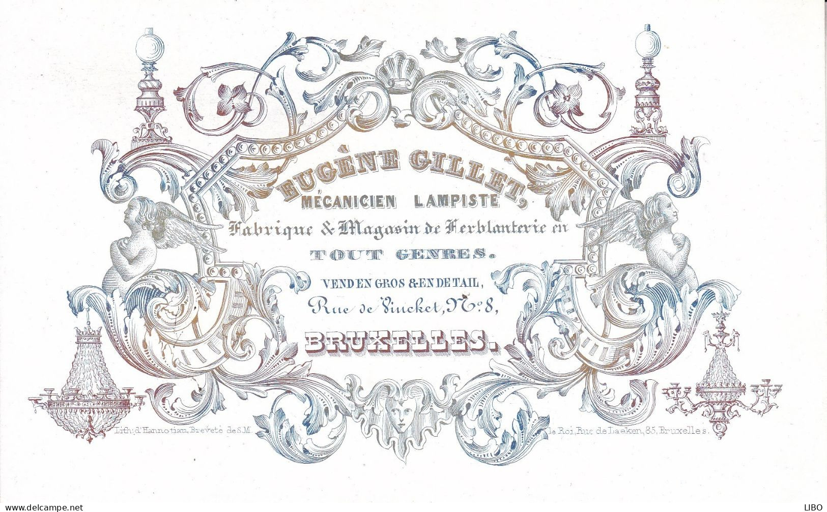 BRUXELLES Mécanicien Lampiste GILLET Eugène Carte De Visite Porcelaine Années 1850 Format A5 - Visitenkarten