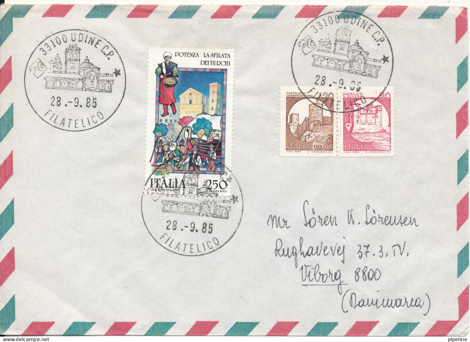 Italy Air Mail Cover Sent To Denmark Udine 28-9-1985 Topic Stamps - Luftpost