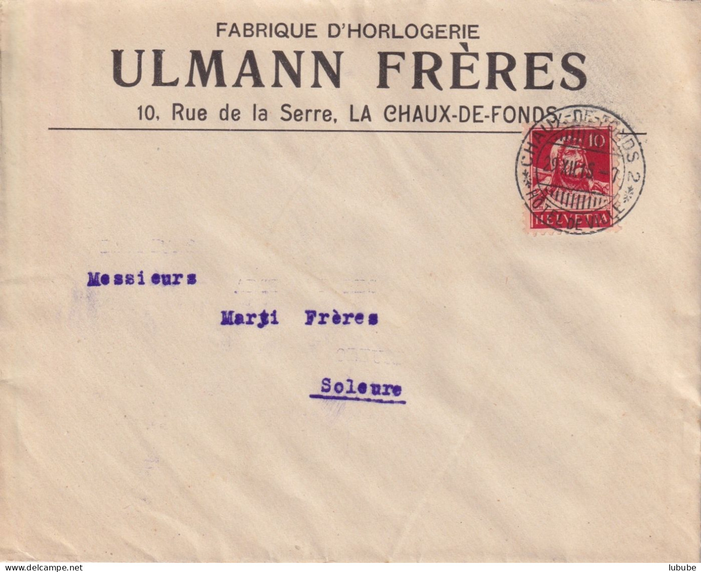 Motiv Brief  "Ulman Frères, Fab. D'Horlogerie, La Chaux-de-Fonds"        1915 - Cartas & Documentos